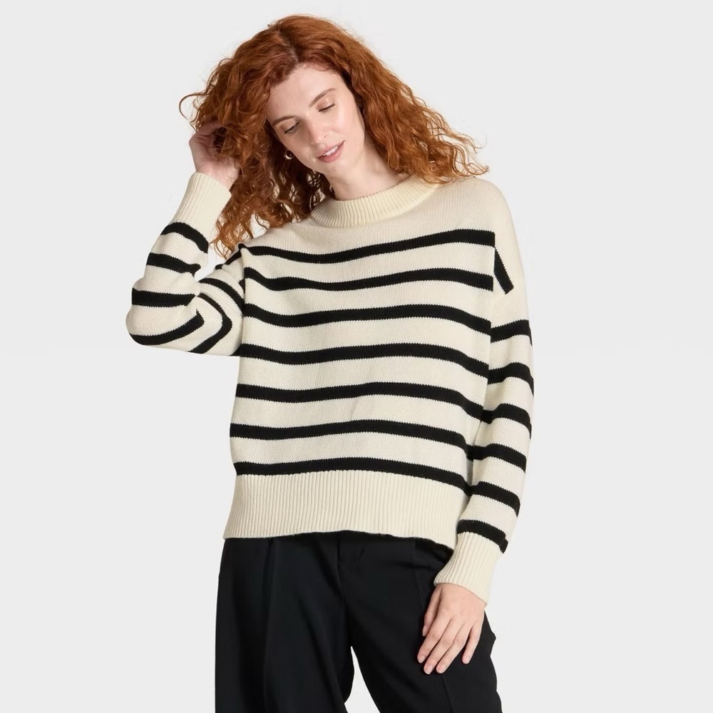 A New Day | Striped Black and Cream Knit Sweater Size Medium